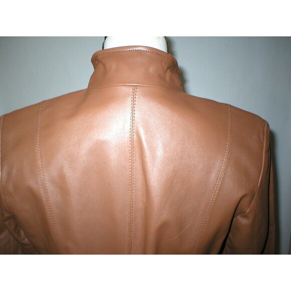 New Womens S Light Brown Soft Cole Haan Leather Jacket Italian Leather Lined - Picture 7 of 12